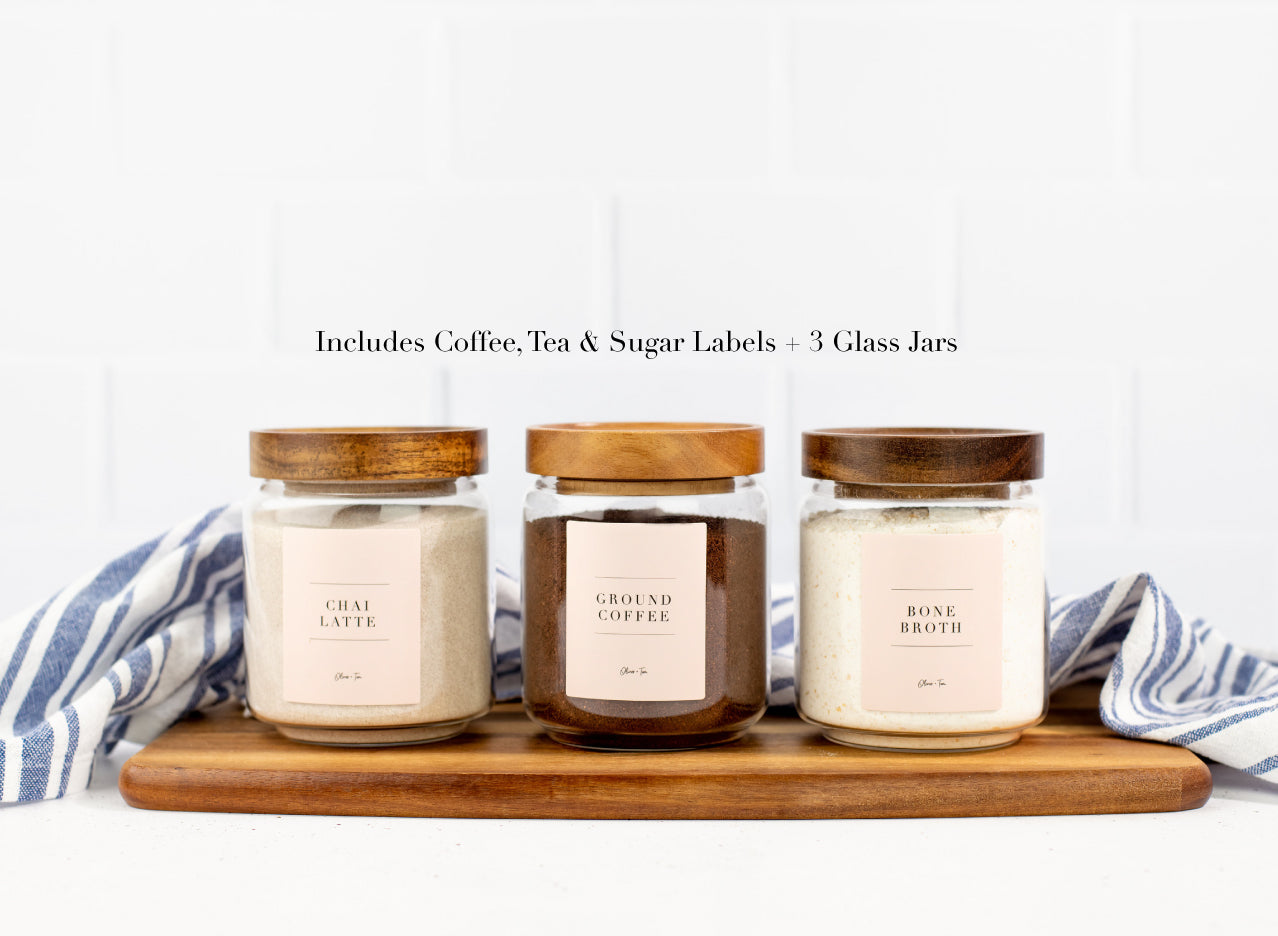 Coffee, Tea + Sugar 3pc Set with 10 Labels