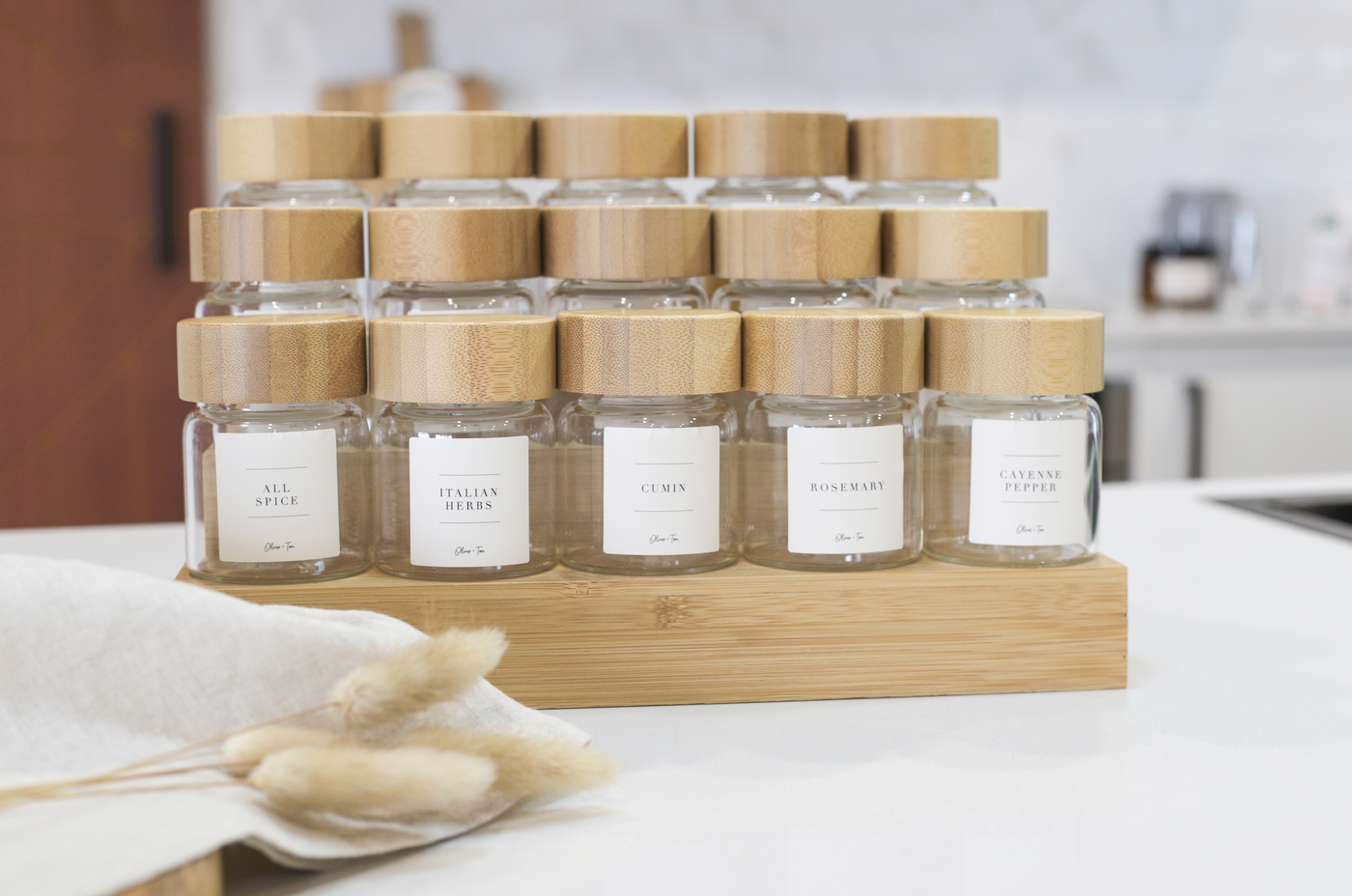 Bamboo Spice Jars + Label Set